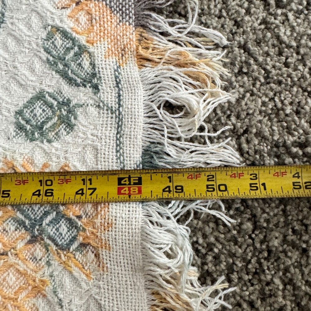 Vintage Woven Sunflower Throw Blanket Fringed Cotton Tapestry 68x48 Farmhouse - Picture 6 of 7